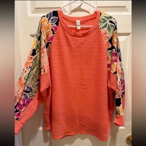 Floral Sleeve Coral Sweater